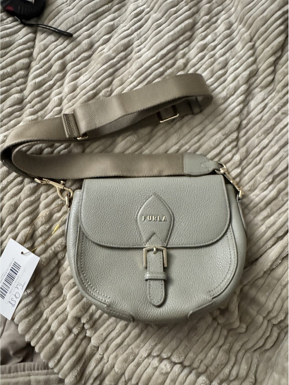 Furla Vintage Gray Leather Handbag Adj Strap Leather Suede